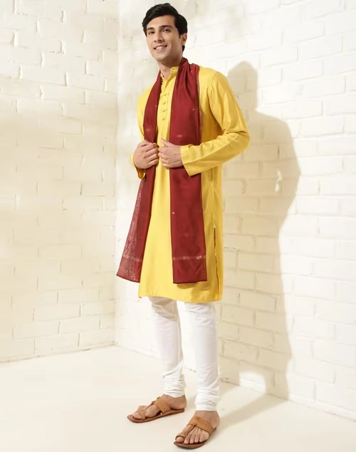 Maroon Cotton Silk Blend Jamdani Men Stole
