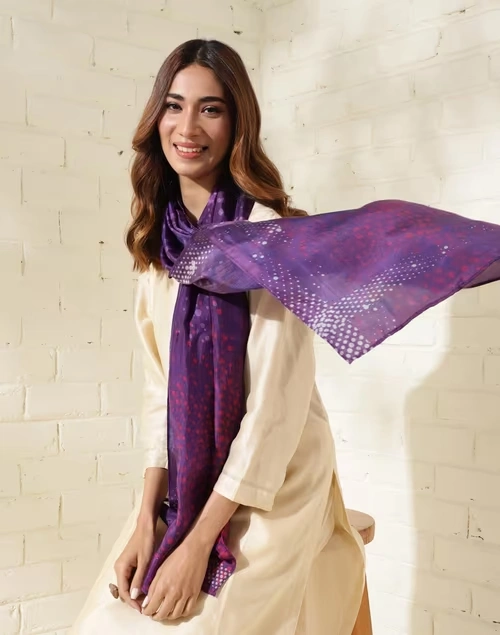 Purple Silk Printed Stole