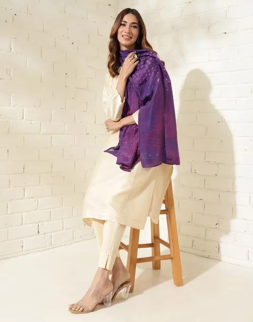 Purple Silk Printed Stole 3 Purple Silk Printed Stole