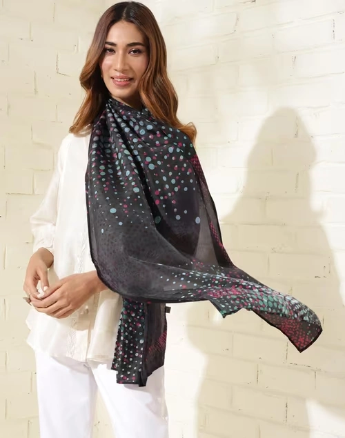Black Silk Printed Stole