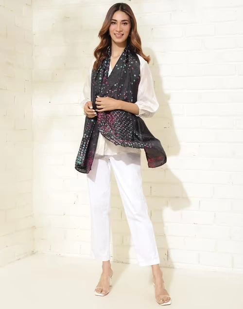 Black Silk Printed Stole