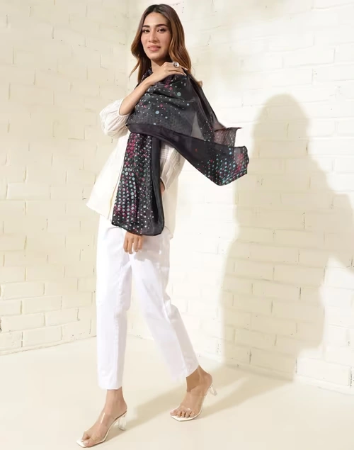 Black Silk Printed Stole