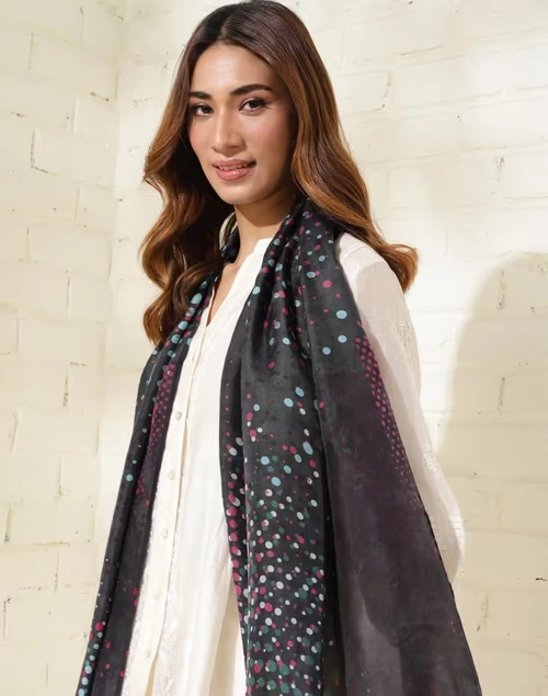 Black Silk Printed Stole