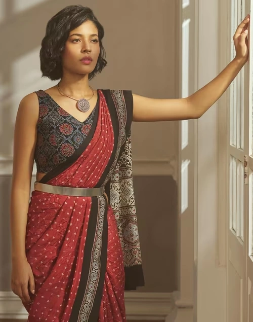 Black Cotton Hand Block Printed Stitched Blouse