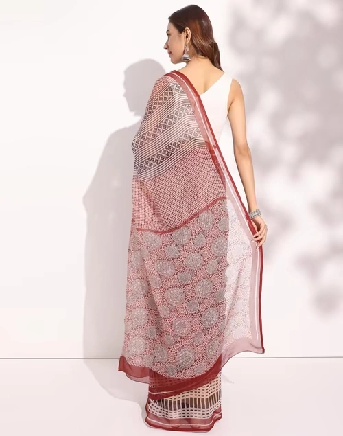 Maroon Cotton Silk Bagh Printed Sari