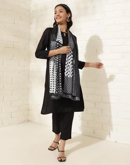 Black Modal Printed Stole