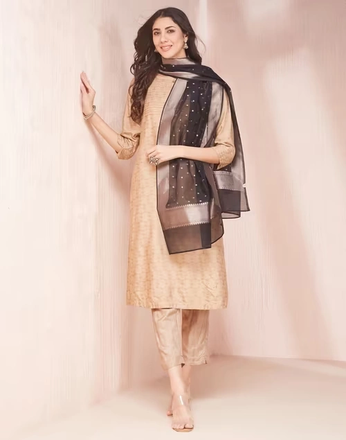 Black Cotton Silk Blend Woven Stole