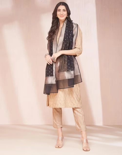 Black Cotton Silk Blend Woven Stole 3 Black Cotton Silk Blend Woven Stole