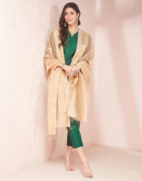 Beige Cotton Silk Blend Maheshwari Dupatta