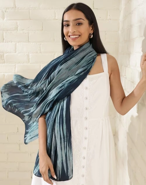 Blue Silk Tie & Dye Stole