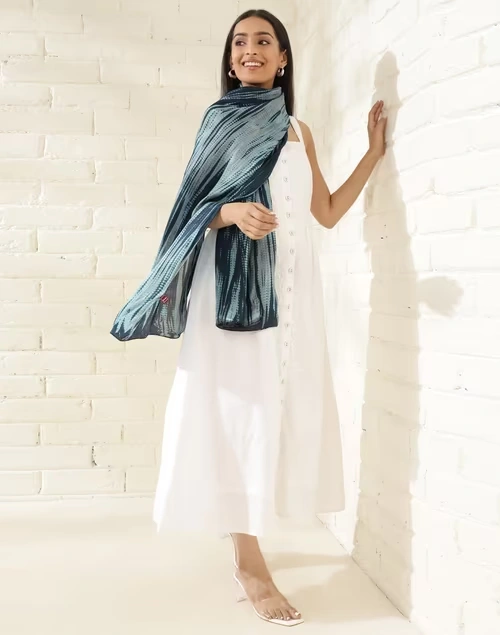 Blue Silk Tie & Dye Stole