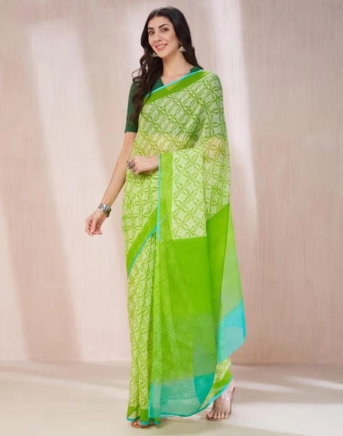 Green Cotton Silk Hand Block Printed Sari