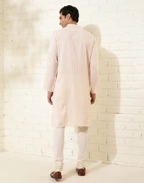 Beige Cotton Dobby Long Kurta