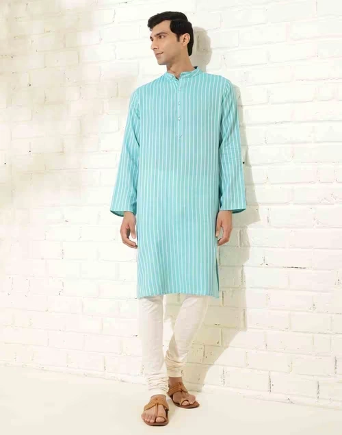 Blue Cotton Dobby Long Kurta