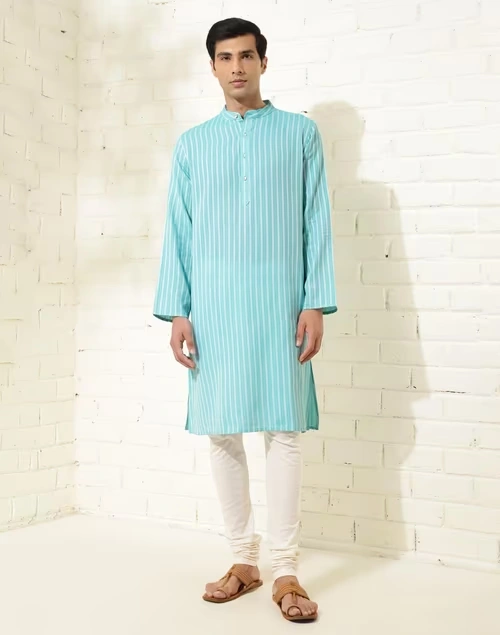 Blue Cotton Dobby Long Kurta