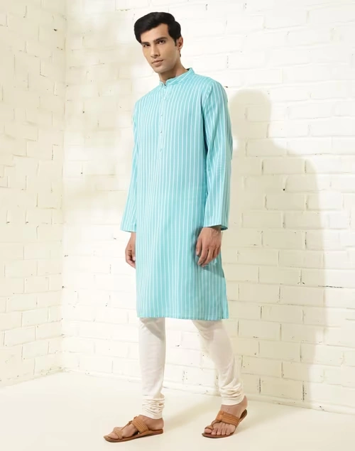 Blue Cotton Dobby Long Kurta 3 Blue Cotton Dobby Long Kurta