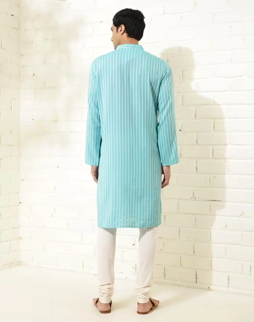 Blue Cotton Dobby Long Kurta 4 Blue Cotton Dobby Long Kurta
