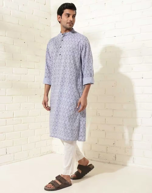 Blue Cotton Hand Block Printed Slim Fit Long Kurta 3 Blue Cotton Hand Block Printed Slim Fit Long Kurta