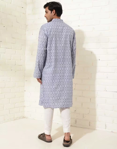 Blue Cotton Hand Block Printed Slim Fit Long Kurta 4 Blue Cotton Hand Block Printed Slim Fit Long Kurta