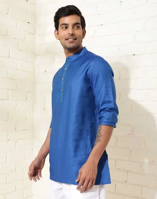 Blue Viscose Silk Short Kurta 3 Blue Viscose Silk Short Kurta