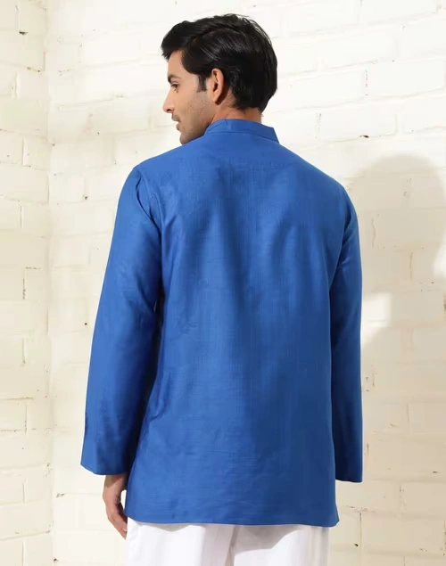 Blue Viscose Silk Short Kurta 4 Blue Viscose Silk Short Kurta