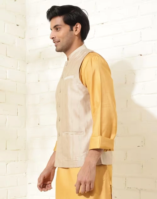 Beige Viscose Blend Woven Jacket Nehru 3 Beige Viscose Blend Woven Jacket Nehru