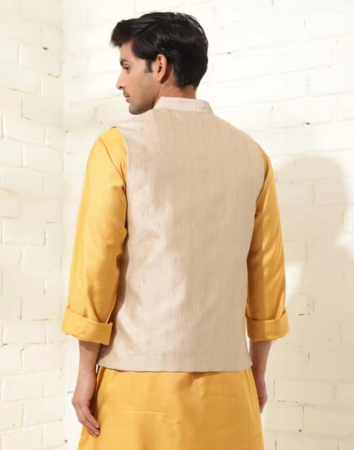 Beige Viscose Blend Woven Jacket Nehru 4 Beige Viscose Blend Woven Jacket Nehru