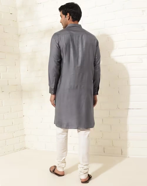 Grey Viscose Silk Regular Fit Pathani 4 Grey Viscose Silk Regular Fit Pathani