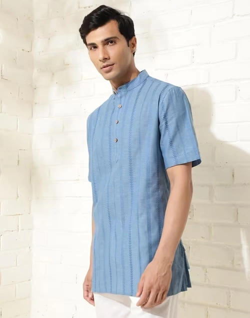 Blue Cotton Woven Short Kurta 3 Blue Cotton Woven Short Kurta