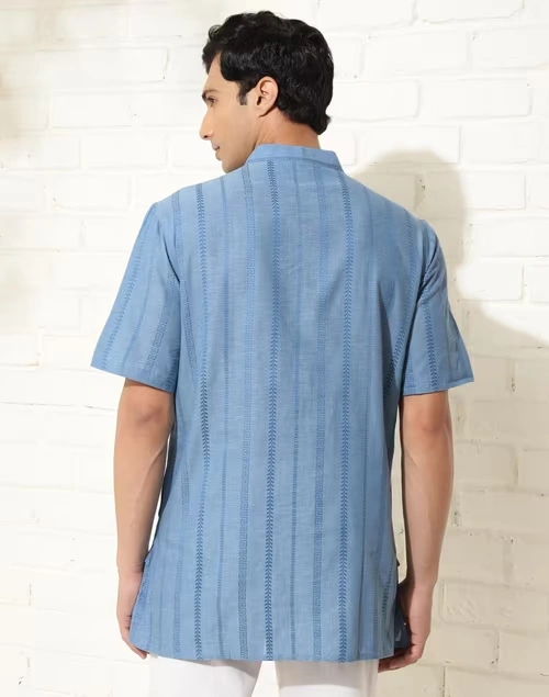 Blue Cotton Woven Short Kurta 4 Blue Cotton Woven Short Kurta