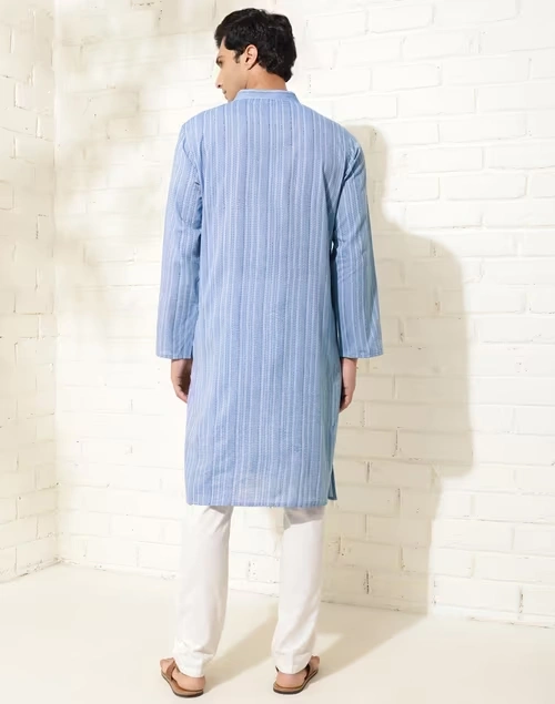 Blue Cotton Hand Block Printed Long Kurta 4 Blue Cotton Hand Block Printed Long Kurta
