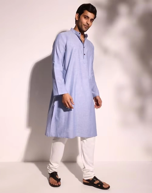 Blue Cotton Comfort Fit Long Kurta 4 Blue Cotton Comfort Fit Long Kurta