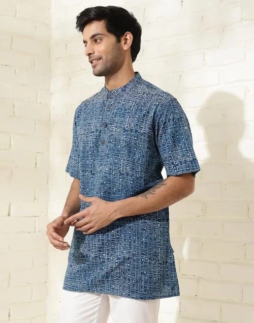 Blue Cotton Ajrakh Printed Short kurta 3 Blue Cotton Ajrakh Printed Short kurta