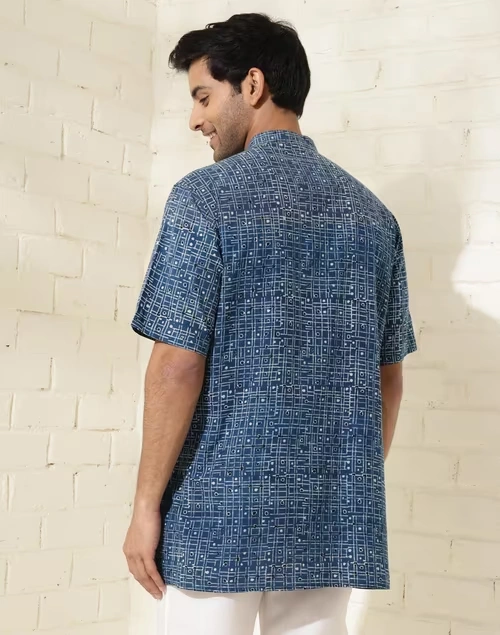 Blue Cotton Ajrakh Printed Short kurta 4 Blue Cotton Ajrakh Printed Short kurta
