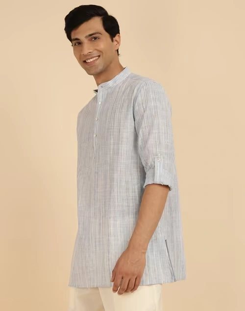 Blue Cotton Woven Short Kurta 3 Blue Cotton Woven Short Kurta