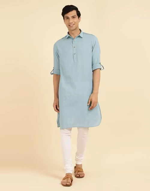 Blue Cotton Woven Pathani