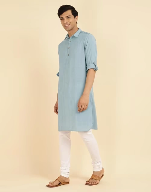 Blue Cotton Woven Pathani
