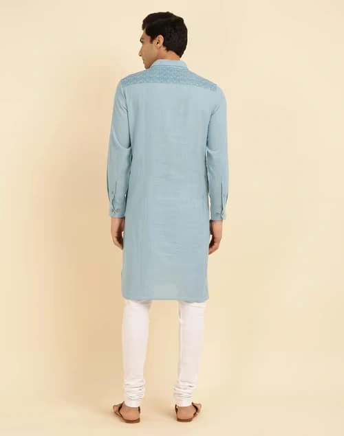 Blue Cotton Woven Pathani