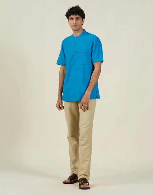 Blue Cotton Mid Placket Shirt