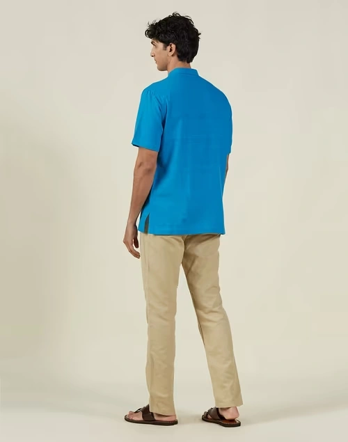 Blue Cotton Mid Placket Shirt