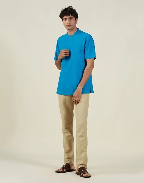 Blue Cotton Mid Placket Shirt 4 Blue Cotton Mid Placket Shirt