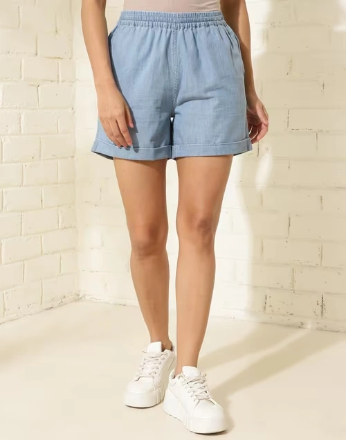 Light Blue Cotton Shorts