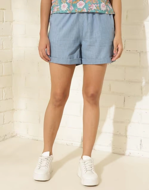 Light Blue Cotton Shorts 4 Light Blue Cotton Shorts