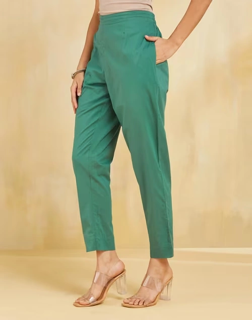 Green Cotton Ethnic Pant