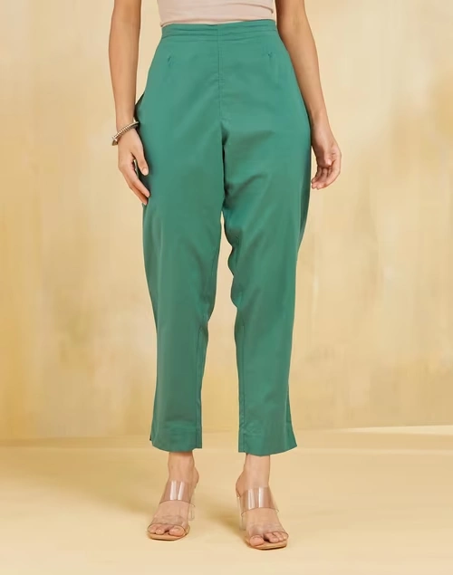 Green Cotton Ethnic Pant