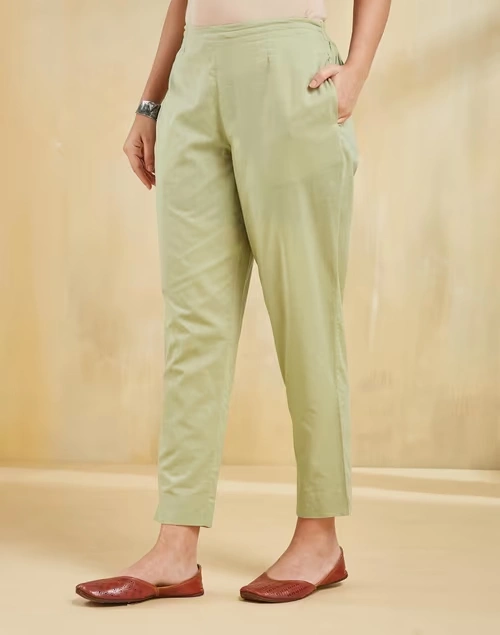 Green Cotton Ethnic Pant