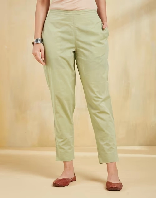 Green Cotton Ethnic Pant