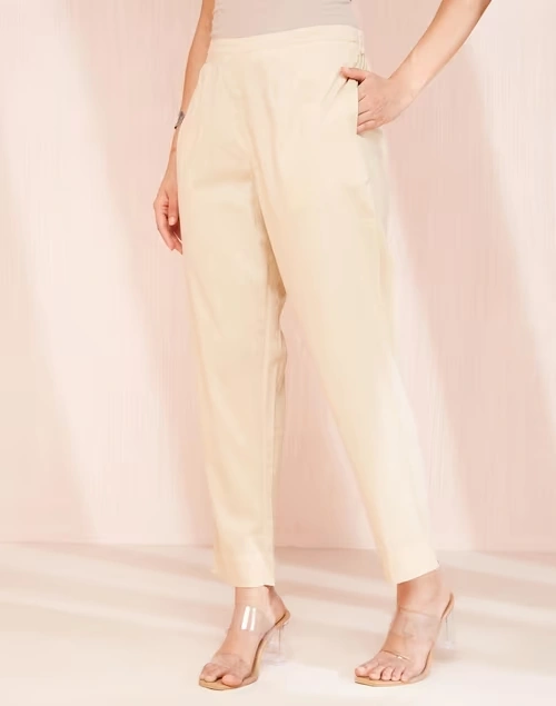 Beige Cotton Regular Fit Casual Ethnic Pant