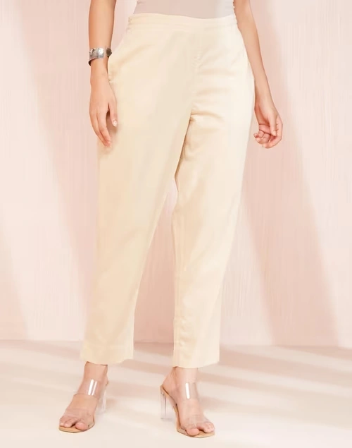Beige Cotton Regular Fit Casual Ethnic Pant