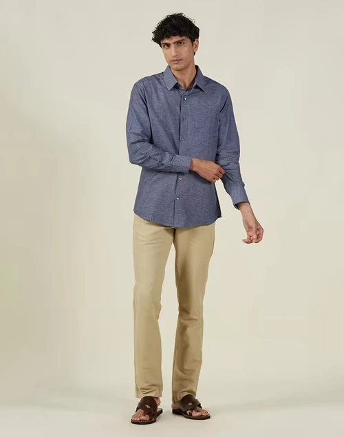 Blue Cotton Slim Fit Shirt